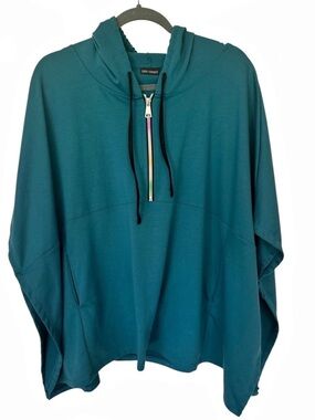 COCO + CARMEN Teal Blue Oversized Quarter Zip Hooded Poncho Pullover OS